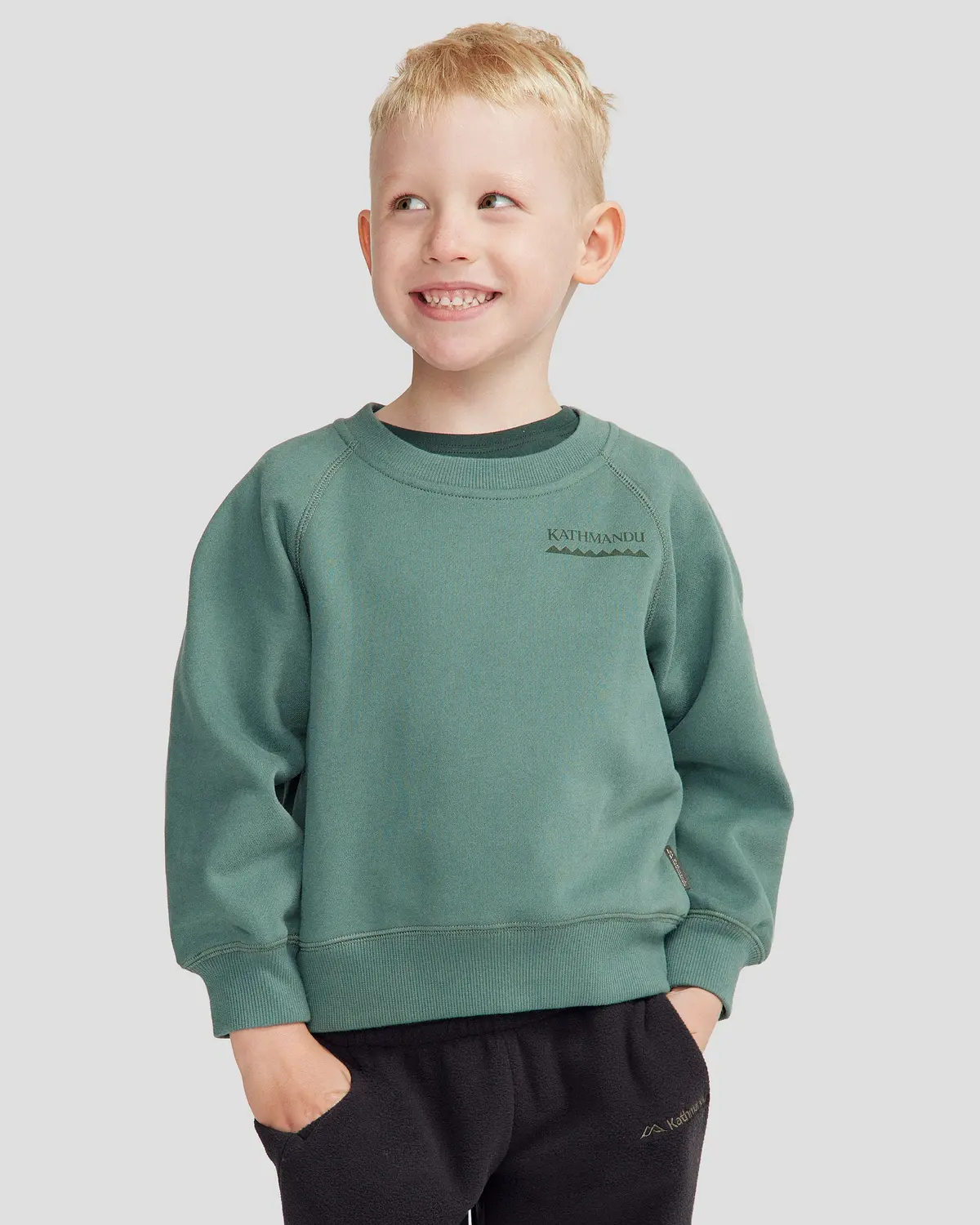 Kids' Heritage Logo Brushed Crew - Light Forest 1
