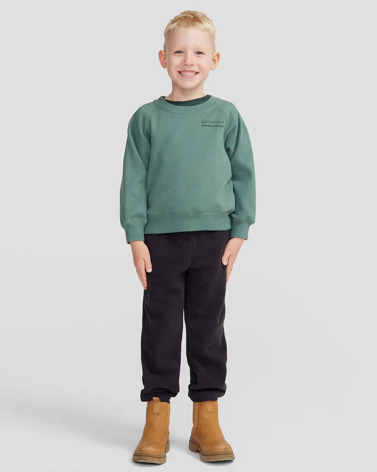 Kids' Heritage Logo Brushed Crew - Light Forest 2