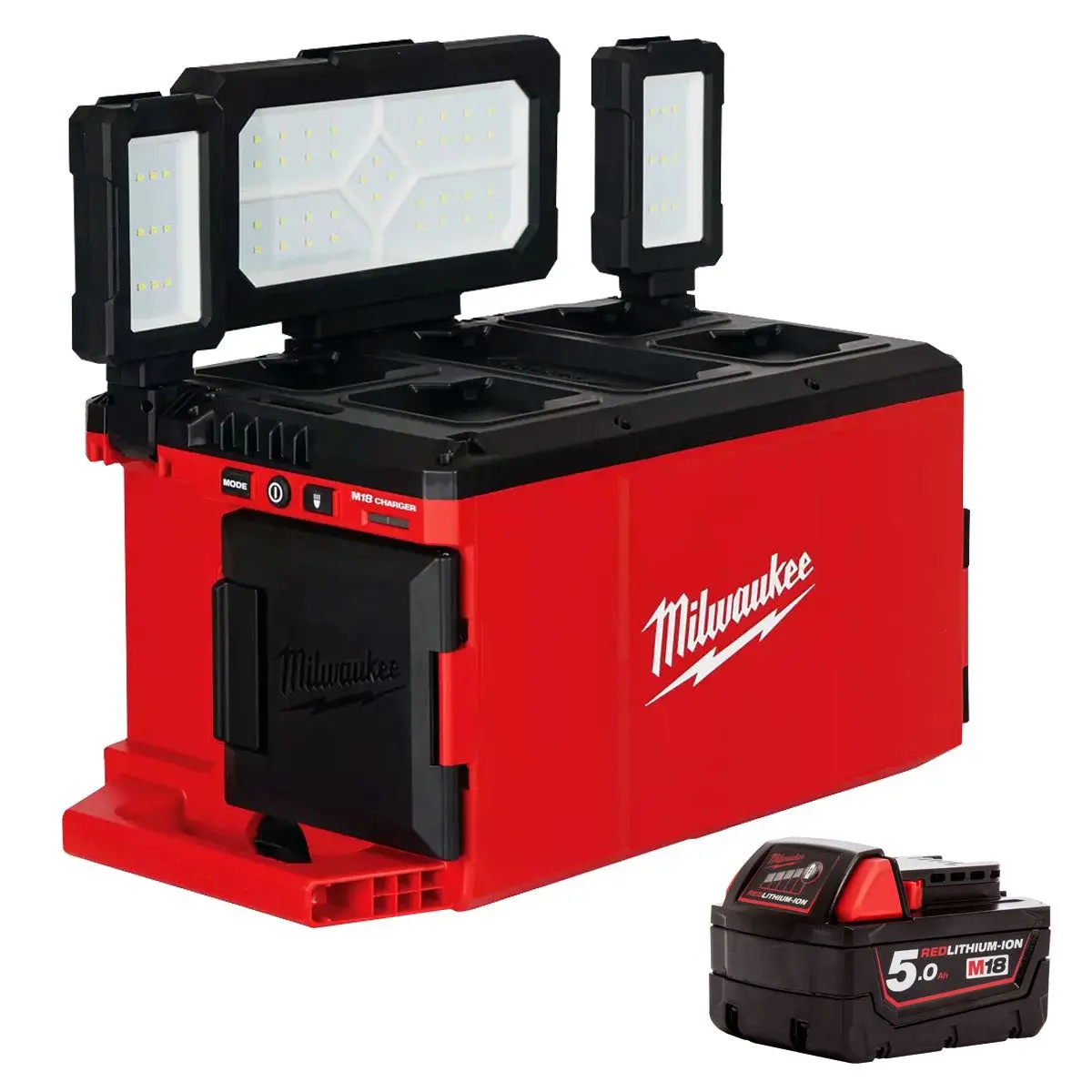 Milwaukee M18poalc-0 18V Packout Area Light & Charger With 1 X 5.0Ah Battery 1