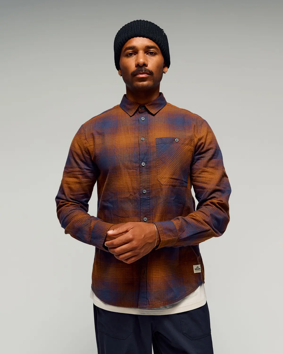 Men's Retreat Fyfe Long Sleeve Shirt -  Cocoa/Navy Plaid 1
