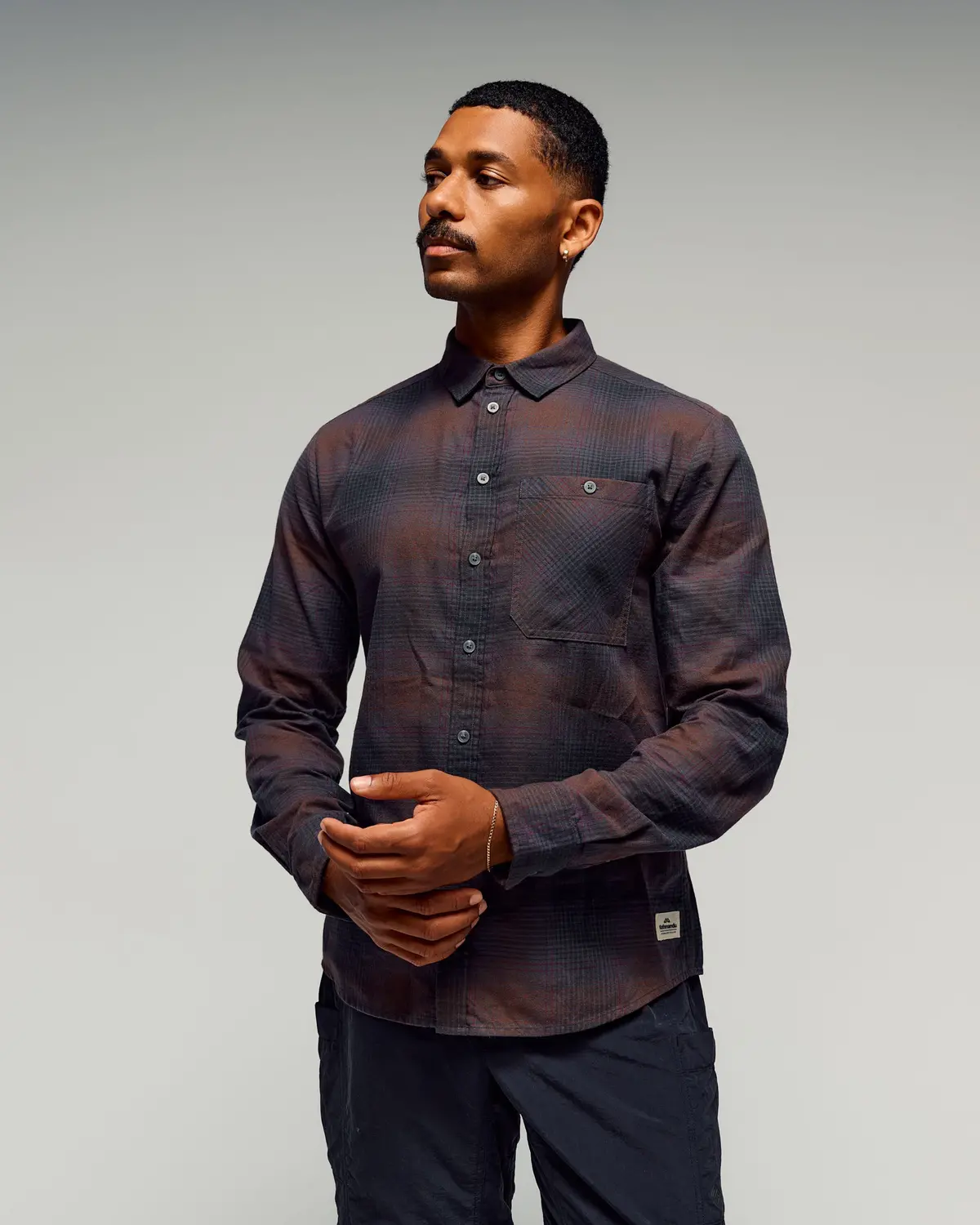 Men's Retreat Fyfe Long Sleeve Shirt -  Black/Cocoa Plaid 1