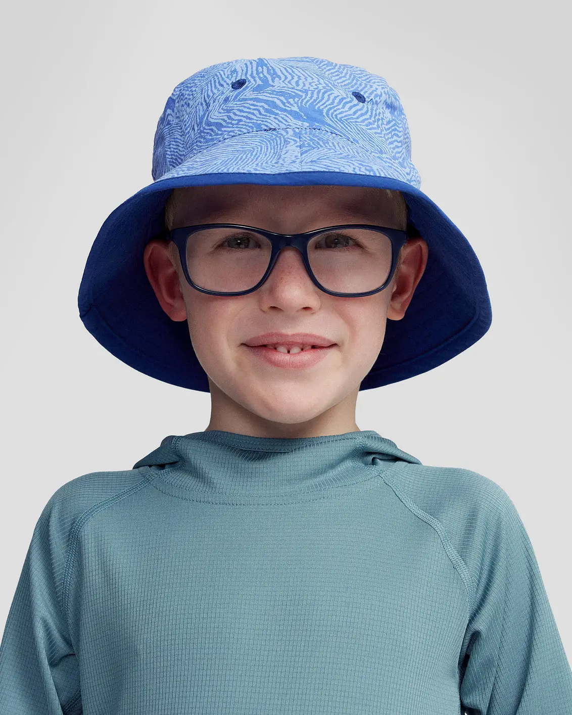 Kids’ Reversible Bucket Hat - Bright Navy/Peri Nature Lines Print 1