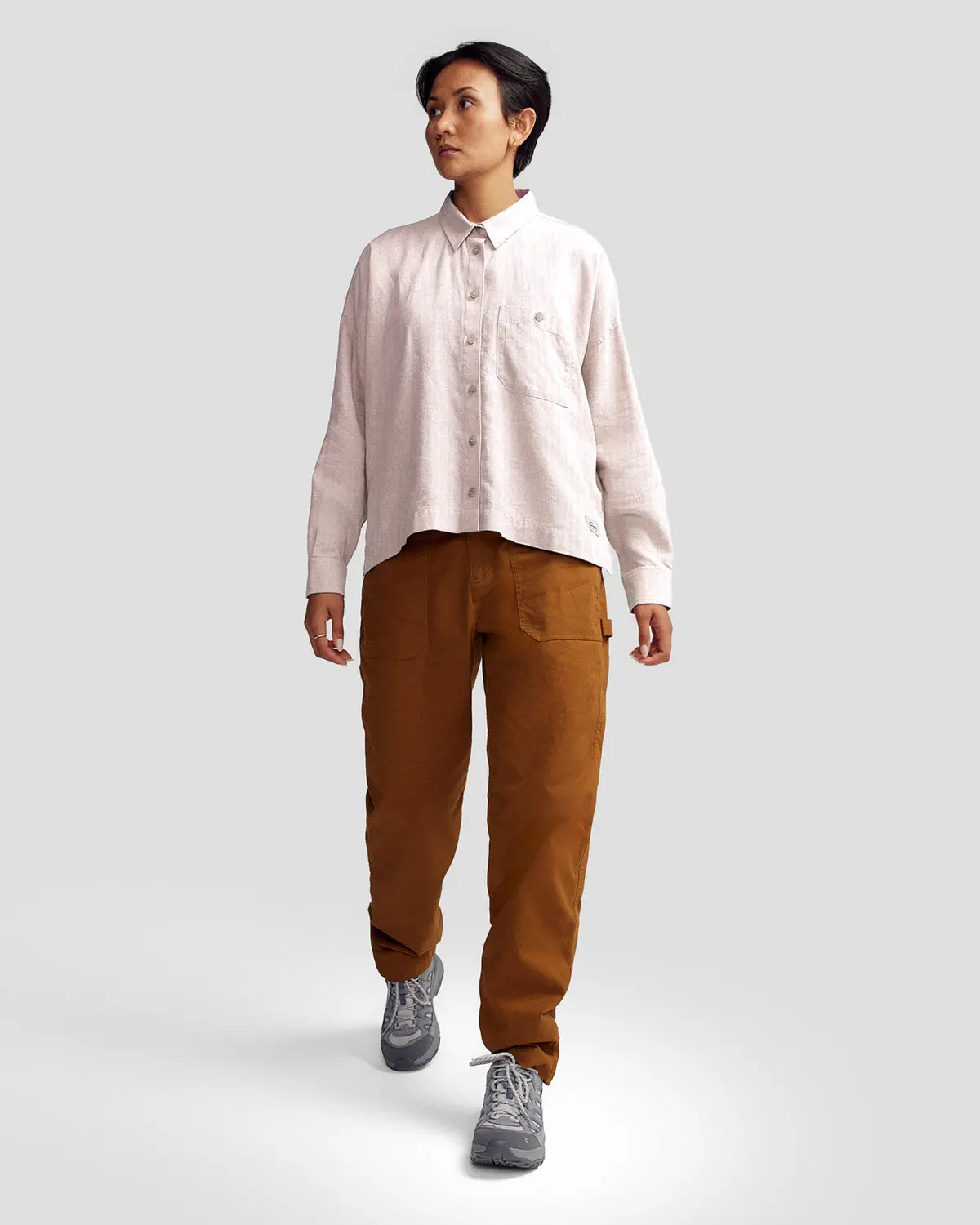 Women’S Weekend Natural Long Sleeve Shirt  -  Shroom Stripe 1