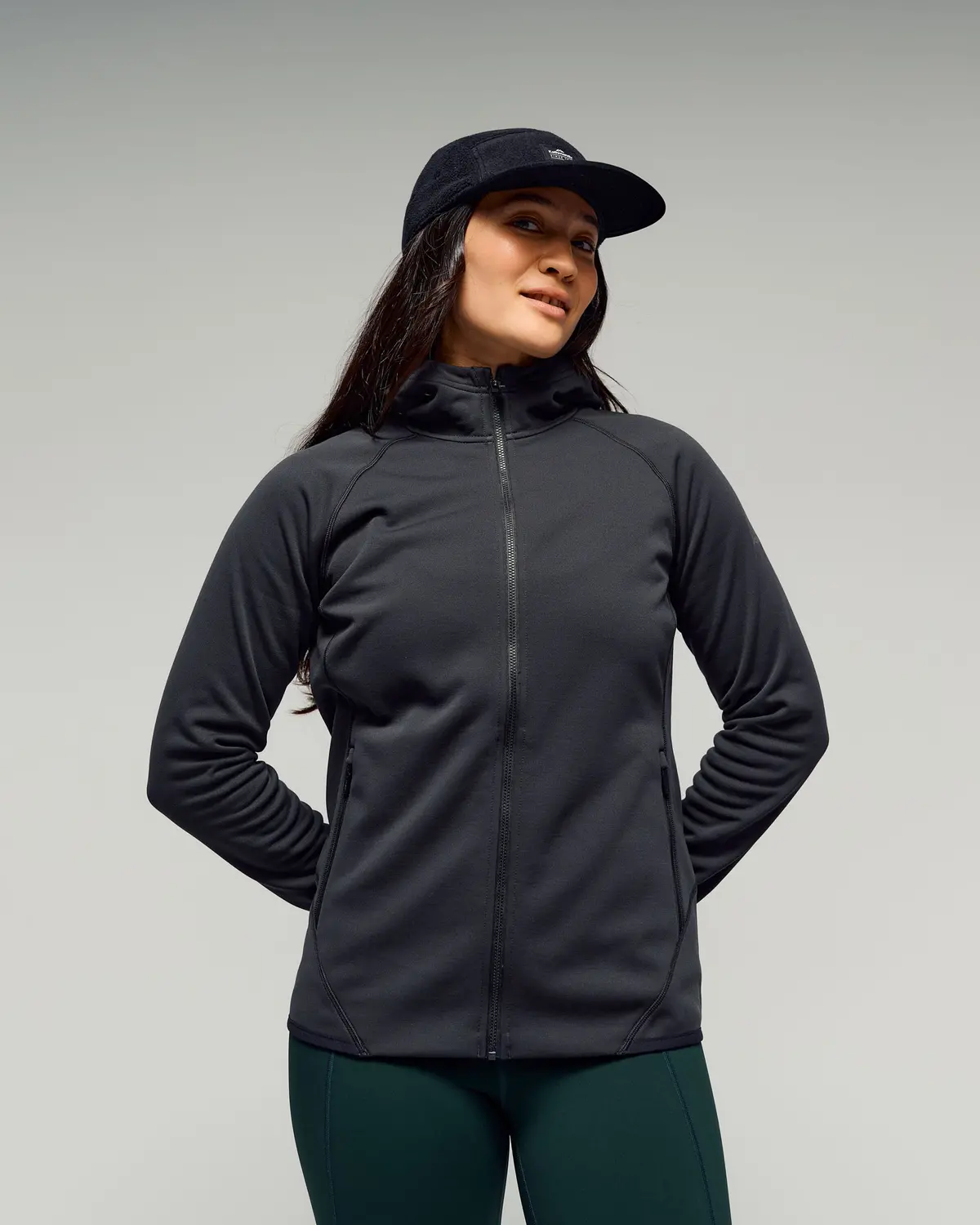 Women's Anytime Fleece Hooded Jacket -  Washed Black 1
