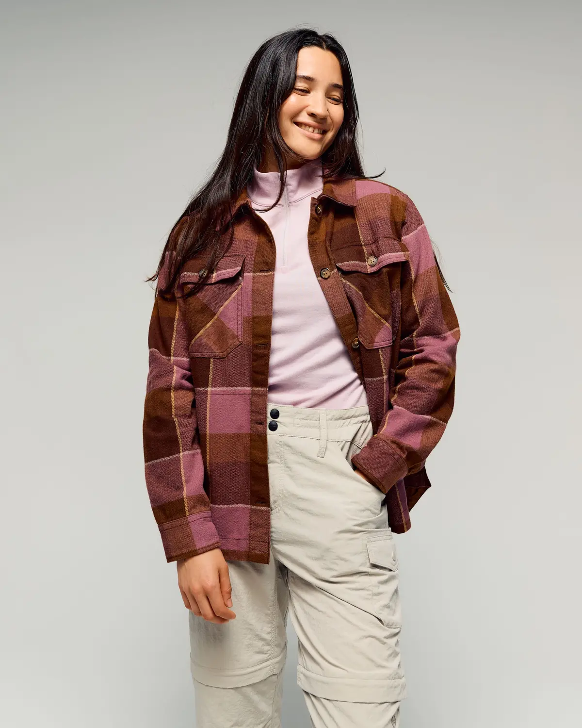 Women's Retreat Huntly Long Sleeve Overshirt -  Cocoa Plaid 1