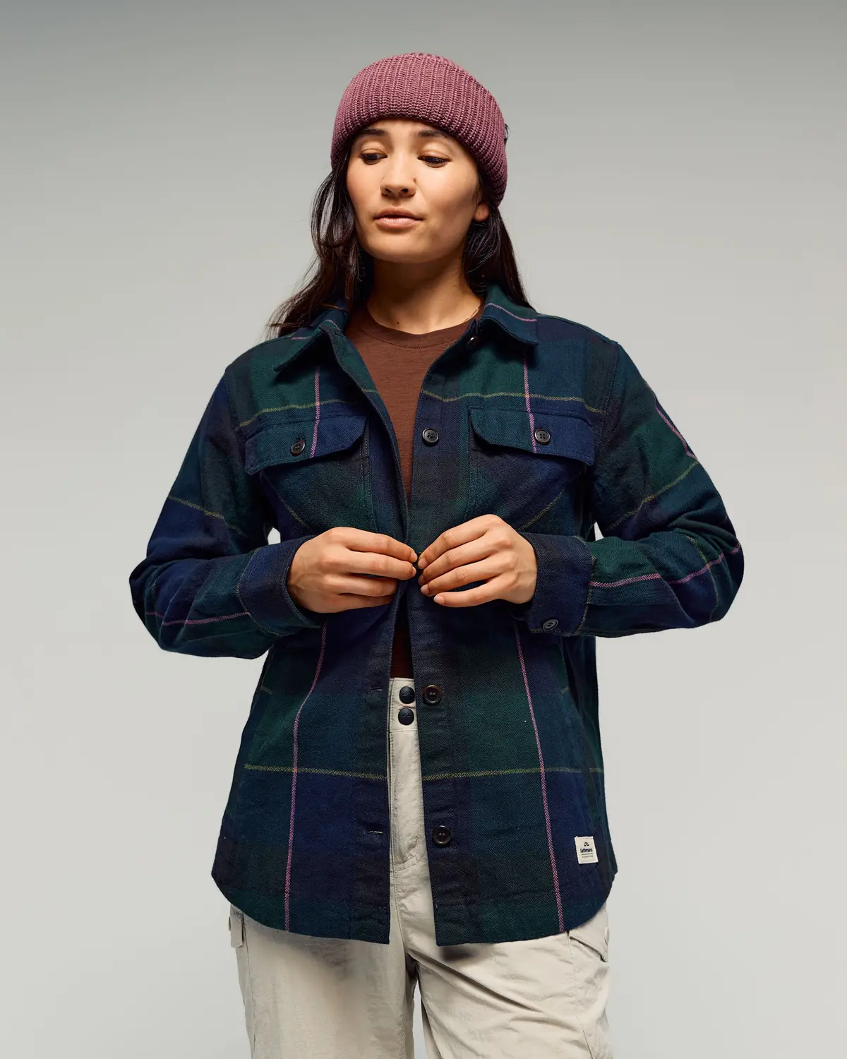 Women's Retreat Huntly Long Sleeve Overshirt -  Dark Forest Plaid 1