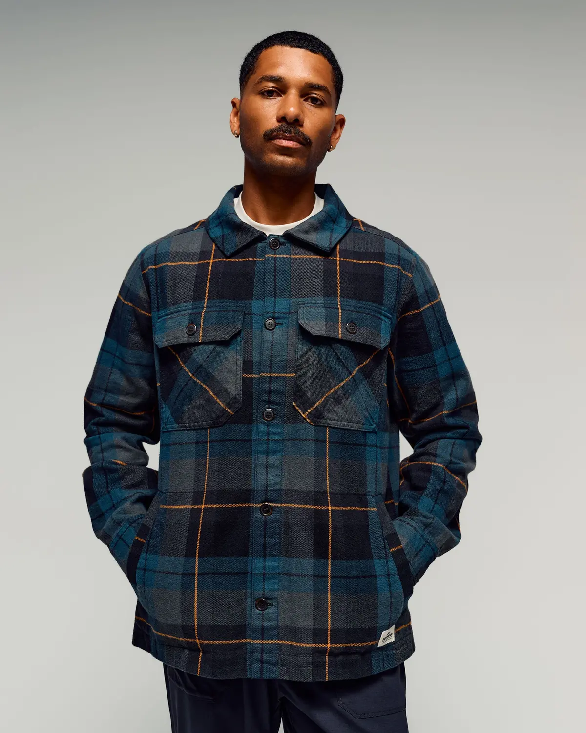 Men's Retreat Huntly Long Sleeve Overshirt -  Deep Lagoon Plaid 1