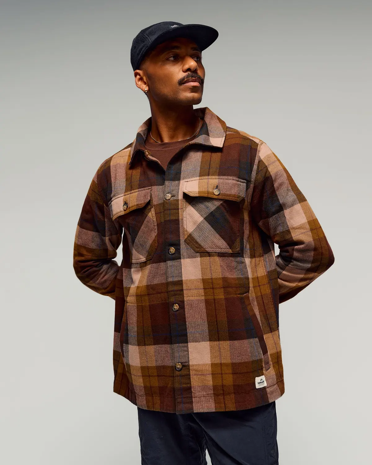Men's Retreat Huntly Long Sleeve Overshirt -  Taupe Plaid 1