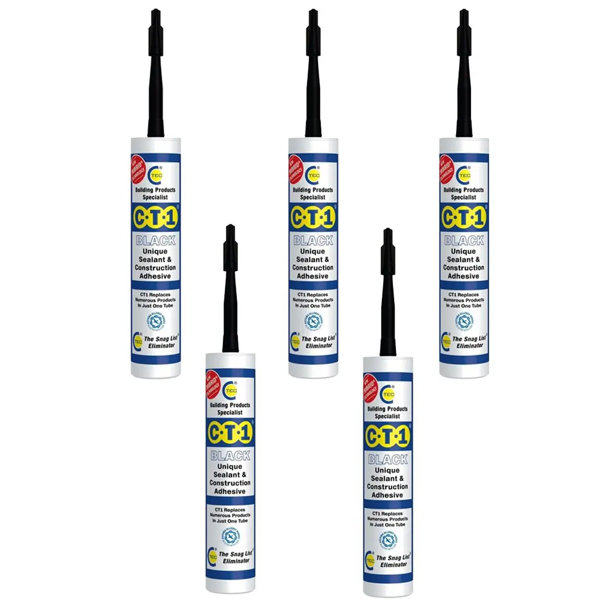 C-Tec Ct1 290Ml Unique Sealant & Construction Adhesive Black Pack Of 5 1