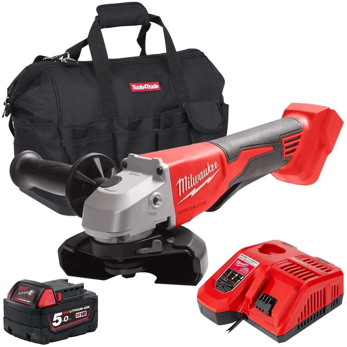 Milwaukee M18blsag125xpd-0 18V 125Mm Brushless Angle Grinder With 1 X 5.0Ah Battery Charger & Bag 1