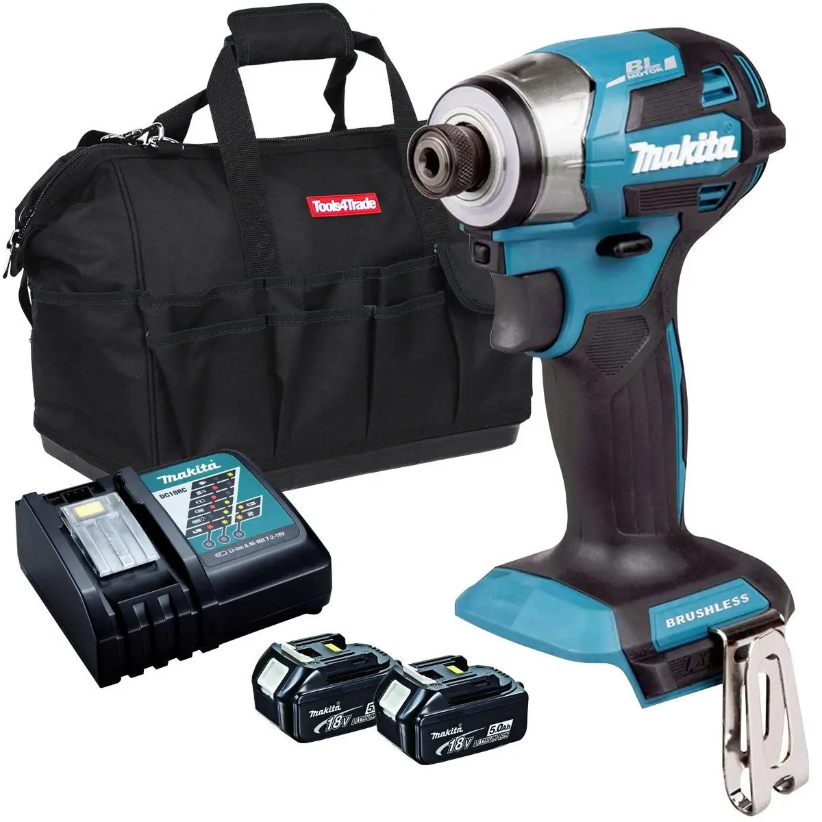 Makita Dtd173z 18V Lxt Brushless Impact Driver With 2 X 5.0Ah Battery Charger & Bag 1