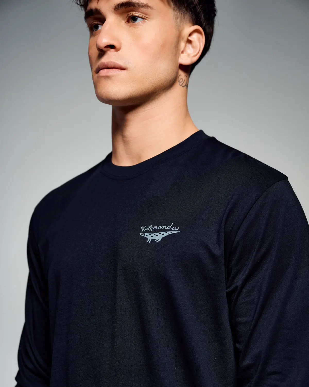 Men's Lizard Organic Cotton Long Sleeve Tee -  Black Stingray 2