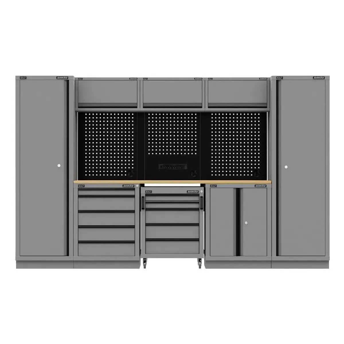 Sealey Apmsbestack01w Superline Pro Black Edition Storage System With Rubber Wood Worktop 3.24M 1