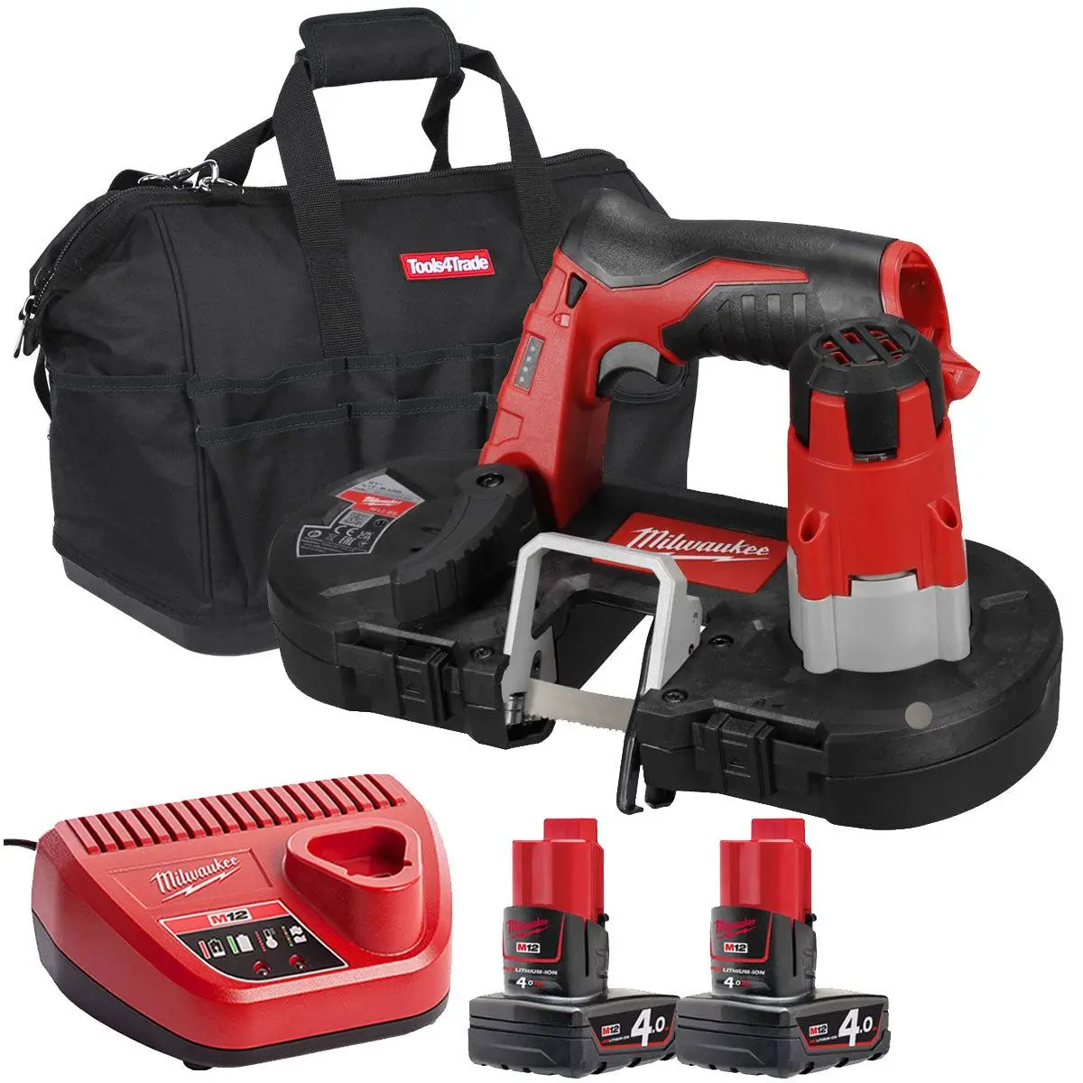 Milwaukee M12bs-0 12V Sub Compact Bandsaw With 2 X 4.0Ah Batteries & Charger In Bag 1