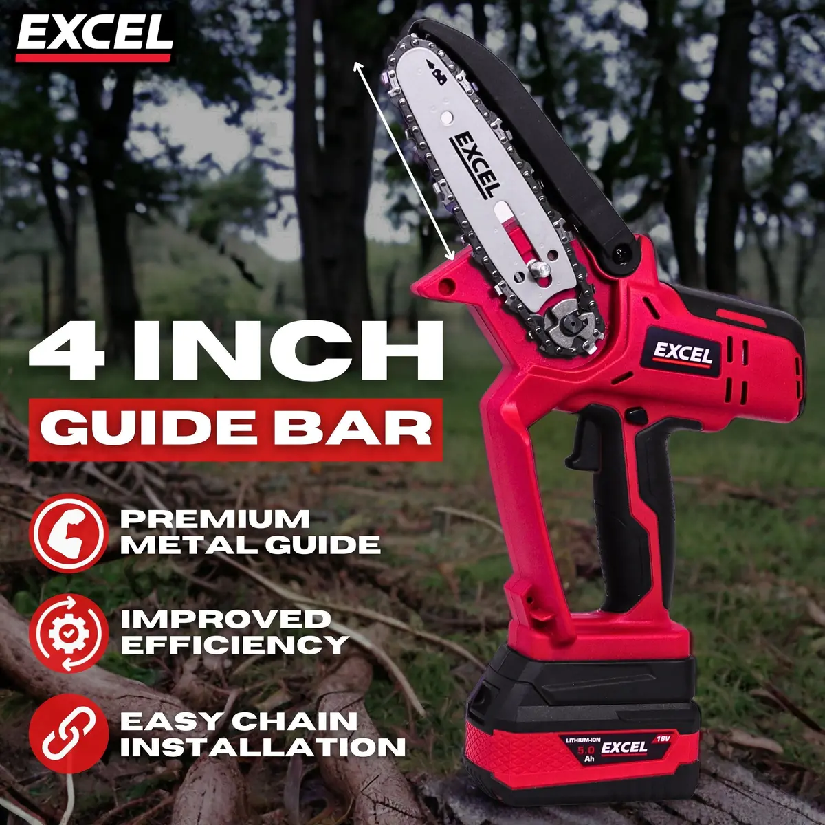 Excel 18V Cordless Mini Chain Saw Body Only (Battery & Charger Not Included) 2