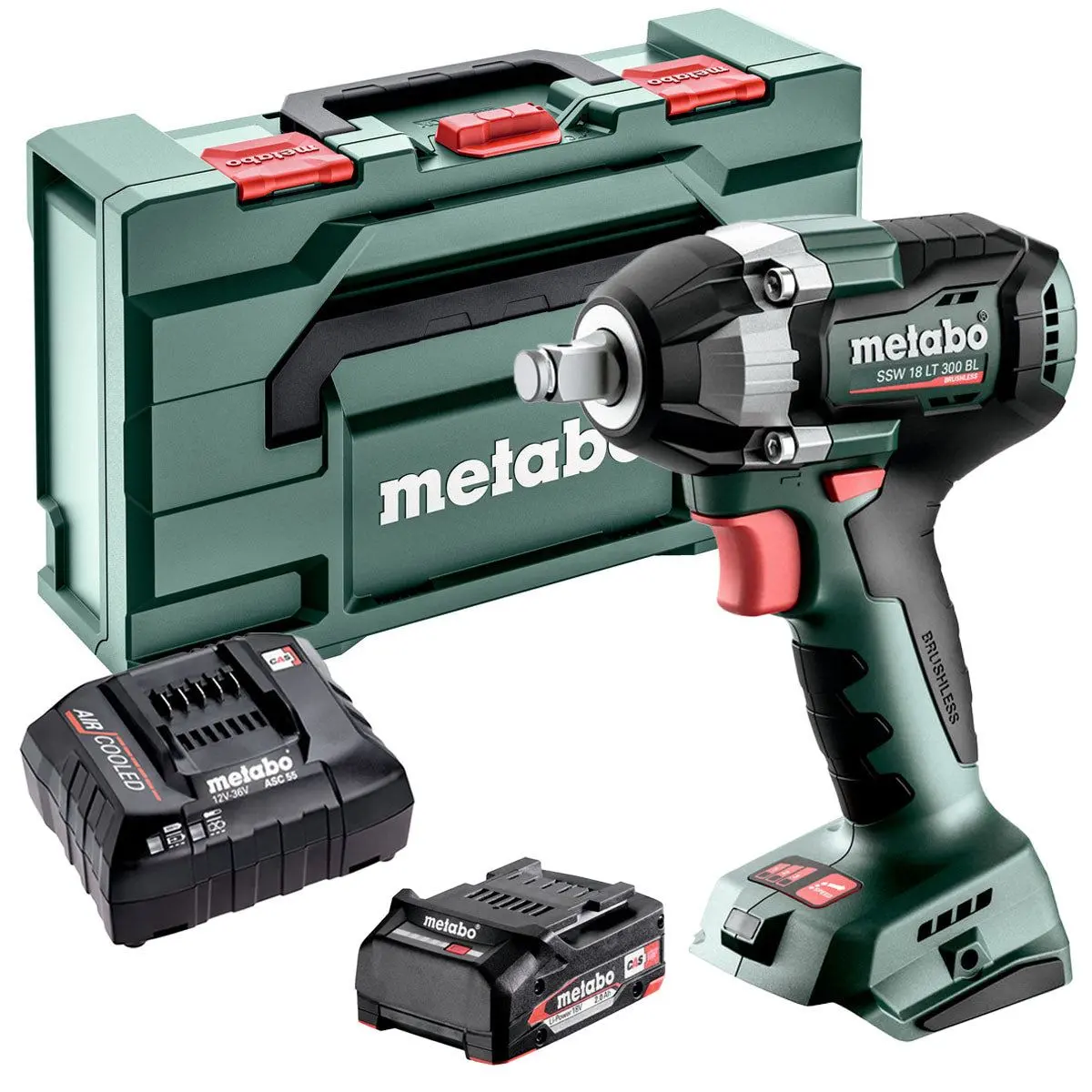 Metabo Ssw 18 Lt 300 Bl 18V Brushless 1/2" Impact Wrench With 1 X 2.0Ah Battery Charger & Metabox 1
