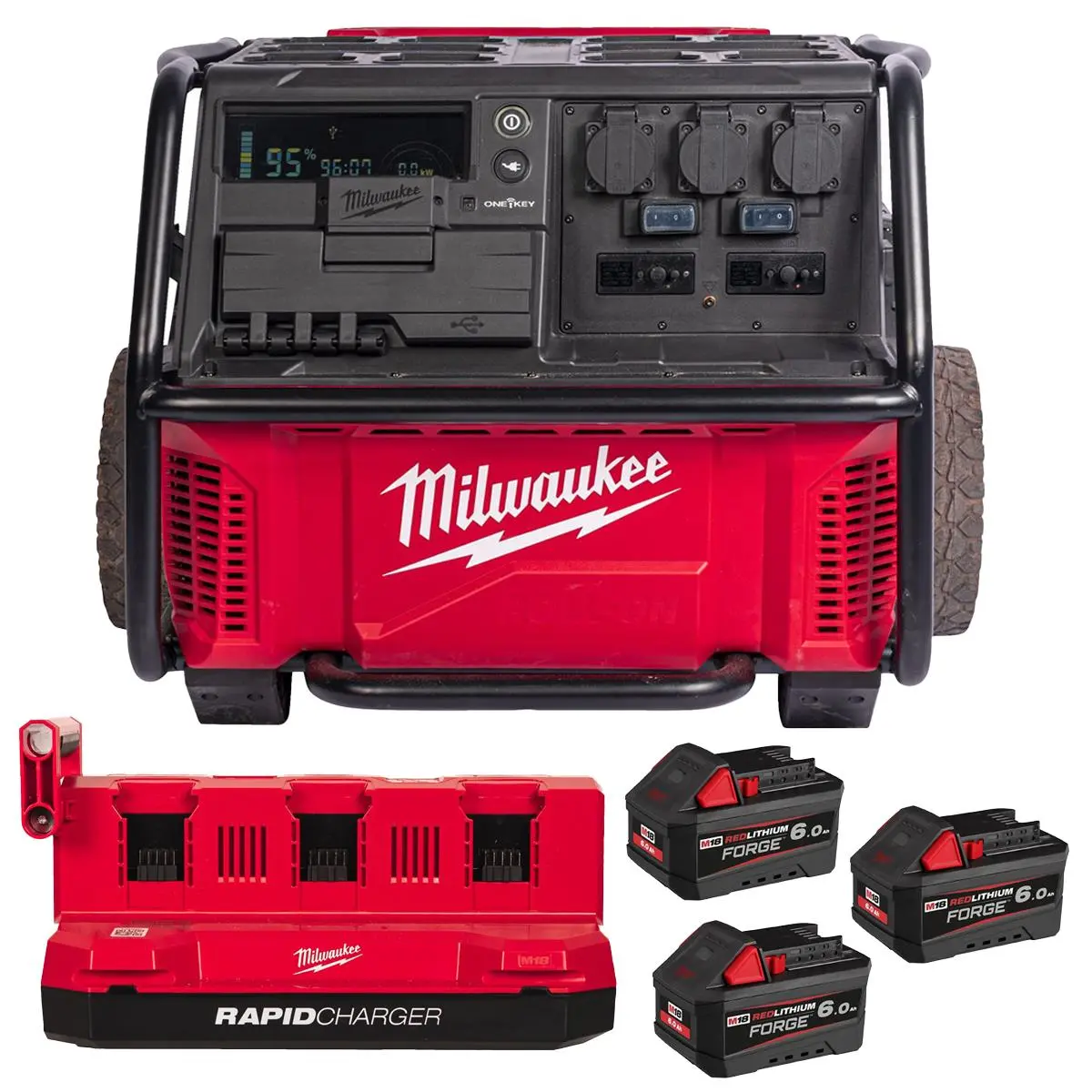 Milwaukee Irpsuop2500 Gb2 Packout Roll-On Mobile Power Supply 240V With 3 X 6.0Ah Forge Battery & 6 Bay Rapid Charger 1