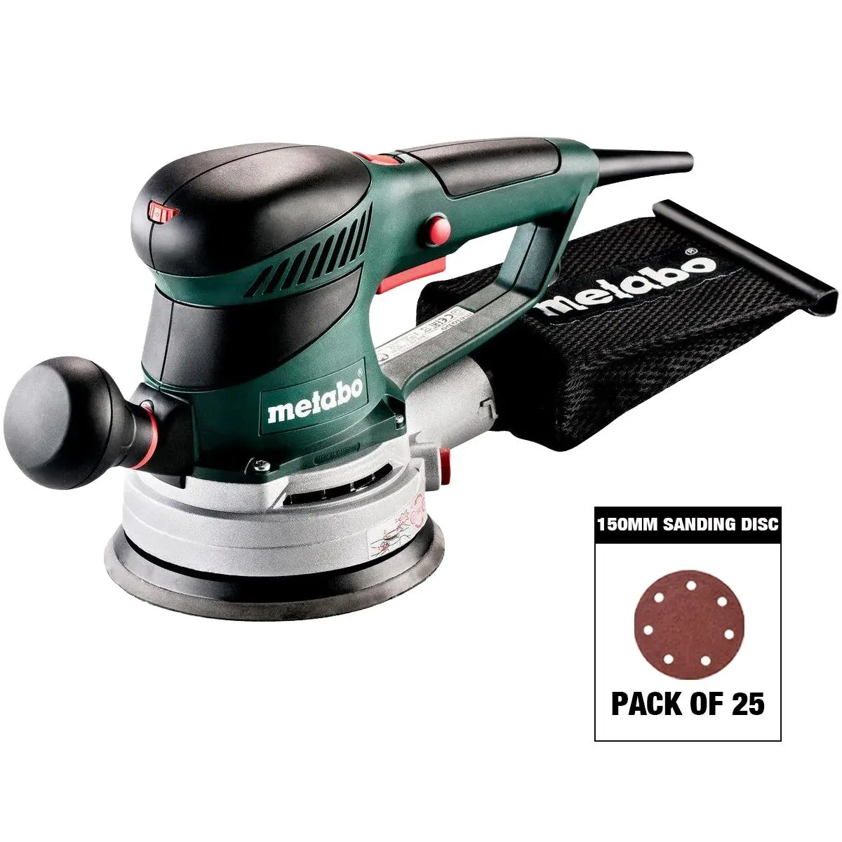Metabo Sxe 450 Turbotec 150Mm Random Orbital Sander 240V 600129380 With Sanding Disc Mix Grit Pack Of 25 1
