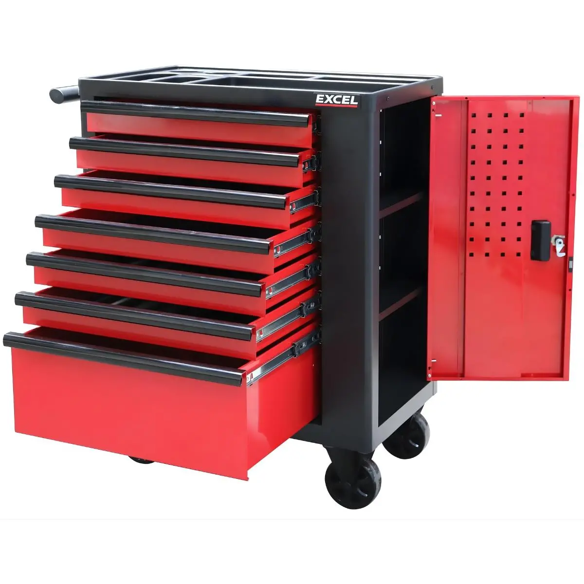 Excel 30" Heavy Duty 7-Drawer Tool Cabinet With Side Storage Red & Black 1