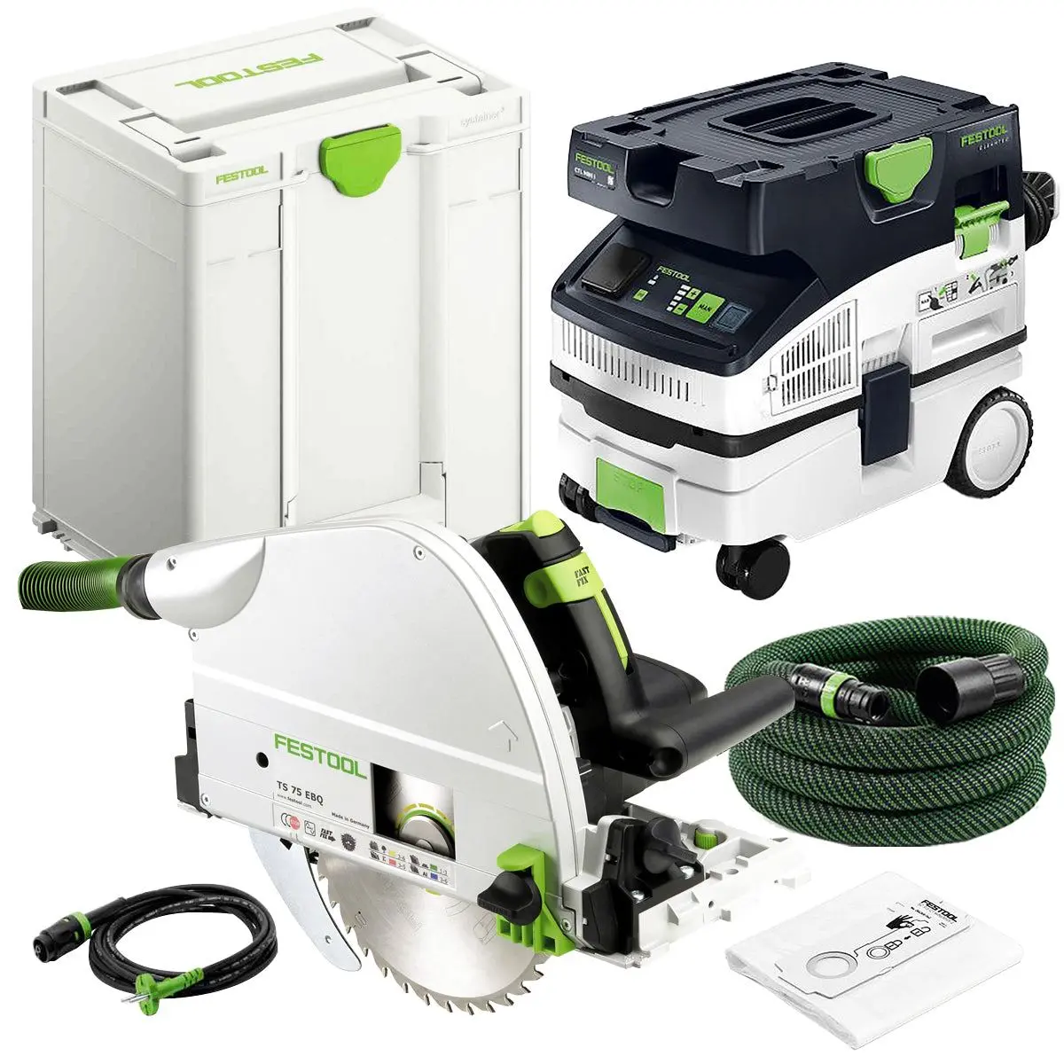 Festool Ts 75 Ebq-Plus 230V Gb Circular Plunge Cut Saw - 576114 With Mobile Dust Extractor 578315 1
