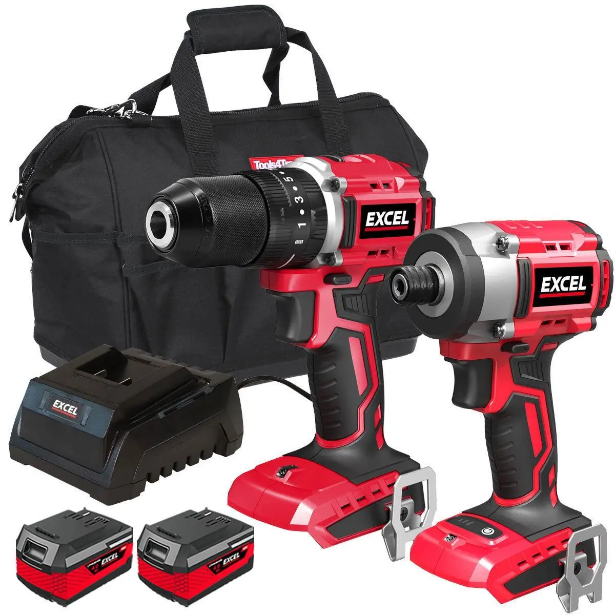 Excel 18V Brushless Twin Pack Impact Driver & Combi Drill With 2 X 4.0Ah Battery & Charger 1