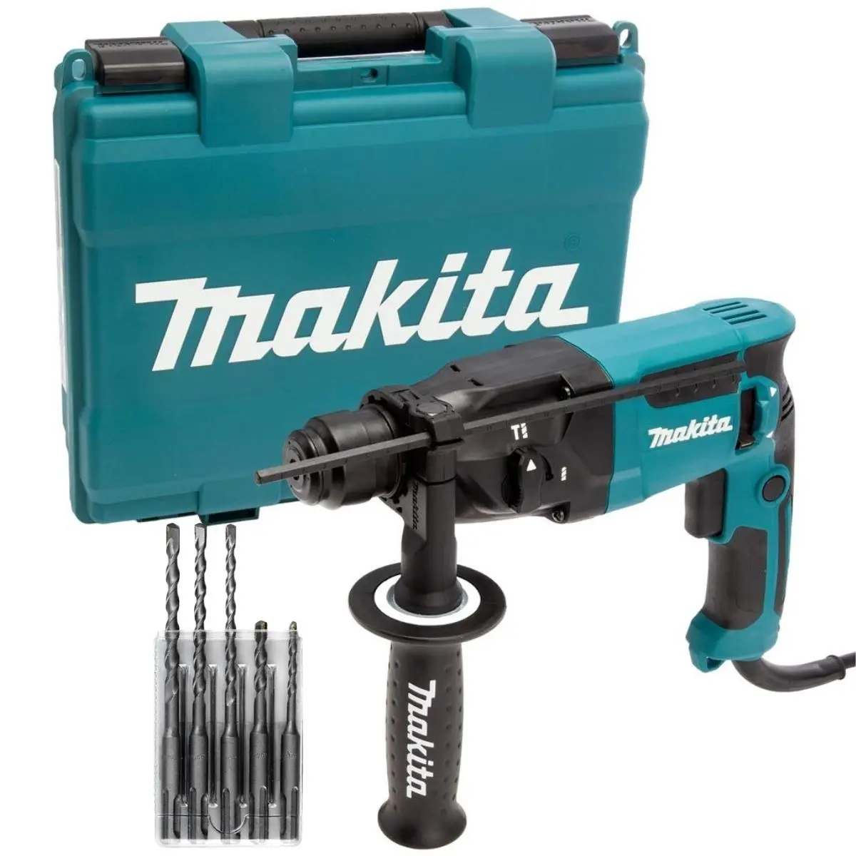 Makita Hr1840/2 Sds+ 2-Mode Rotary Hammer Drill With Carry Case 240V & 5 Piece Drill Bit Set 1