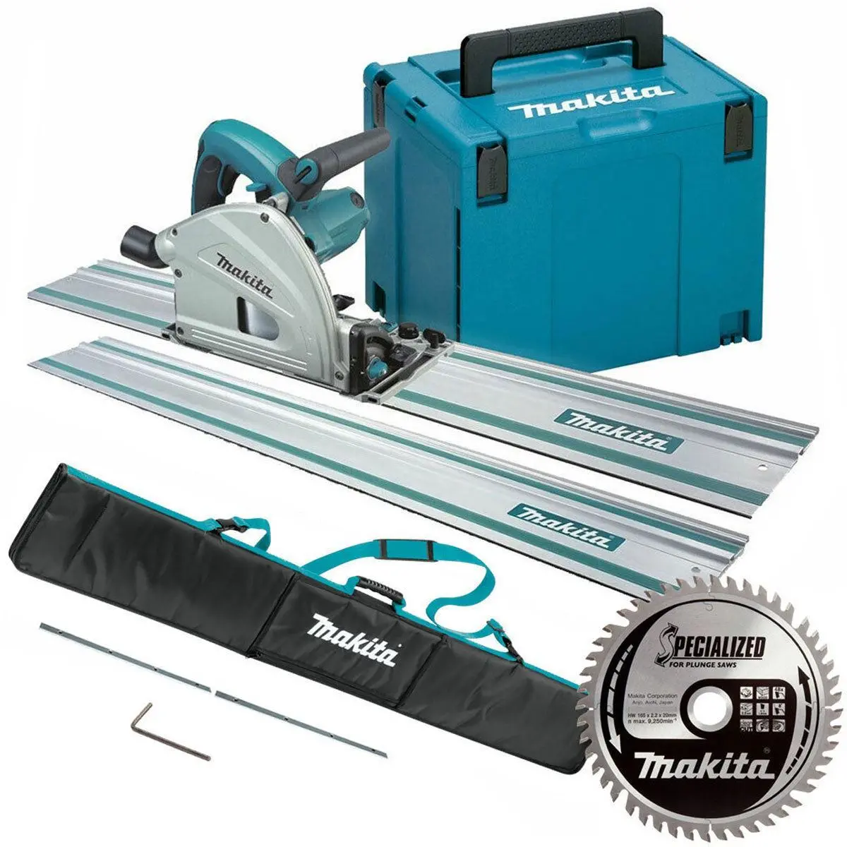 Makita Sp6000j2 165Mm Plunge Saw 240V With 2X1.5M Guide Rail Case+Bag+Blade 1