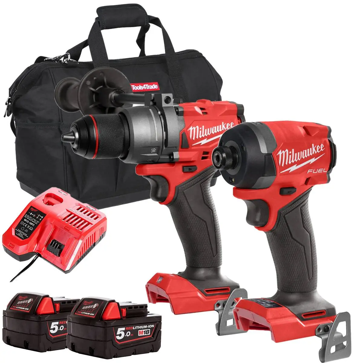 Milwaukee 18V Fuel Brushless Impact Driver And Combi Drill With 2 X 5.0Ah Battery Charger & Bag 1