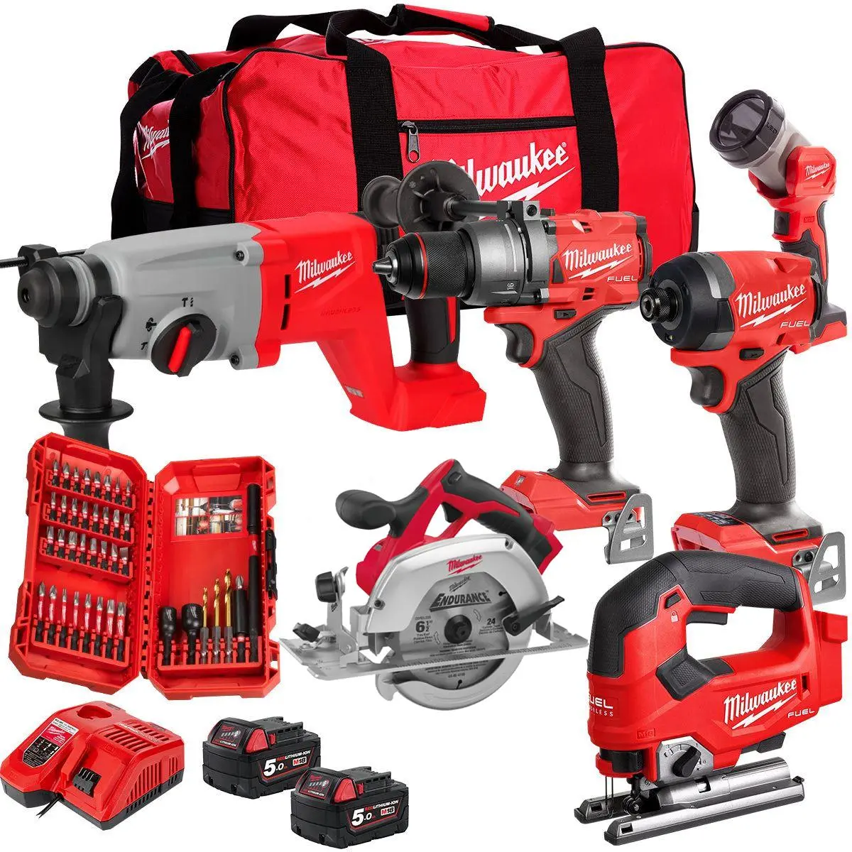 Milwaukee 18V 6 Piece Kit With 2 X 5.0Ah Batteries Charger & 40 Accessory Set T4tkit-32235 1
