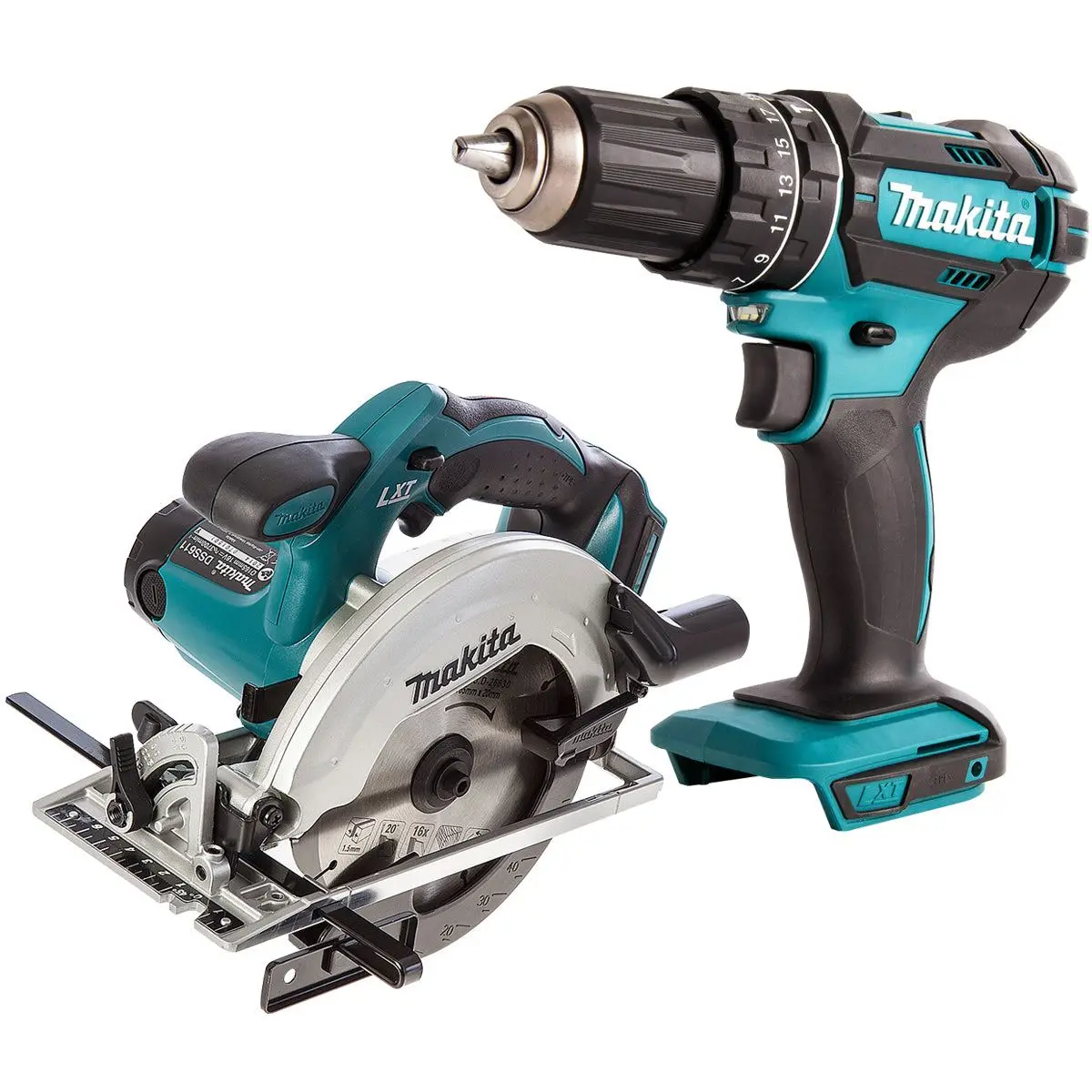 Makita 18V 2 Speed Combi Drill & Cordless 165Mm Circular Saw T4tkit-479 1