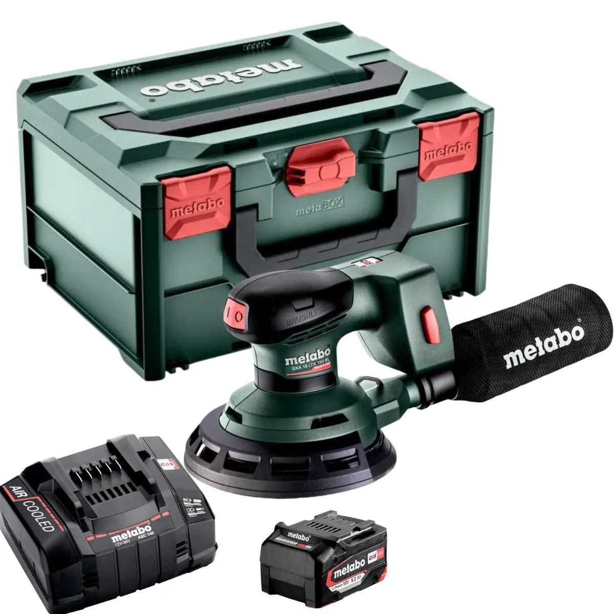 Metabo Sxa 18 Ltx 150 Bl 18V Brushless 150Mm Random Orbital Sander With 1 X 5.2Ah Battery Charger & Metabox 1
