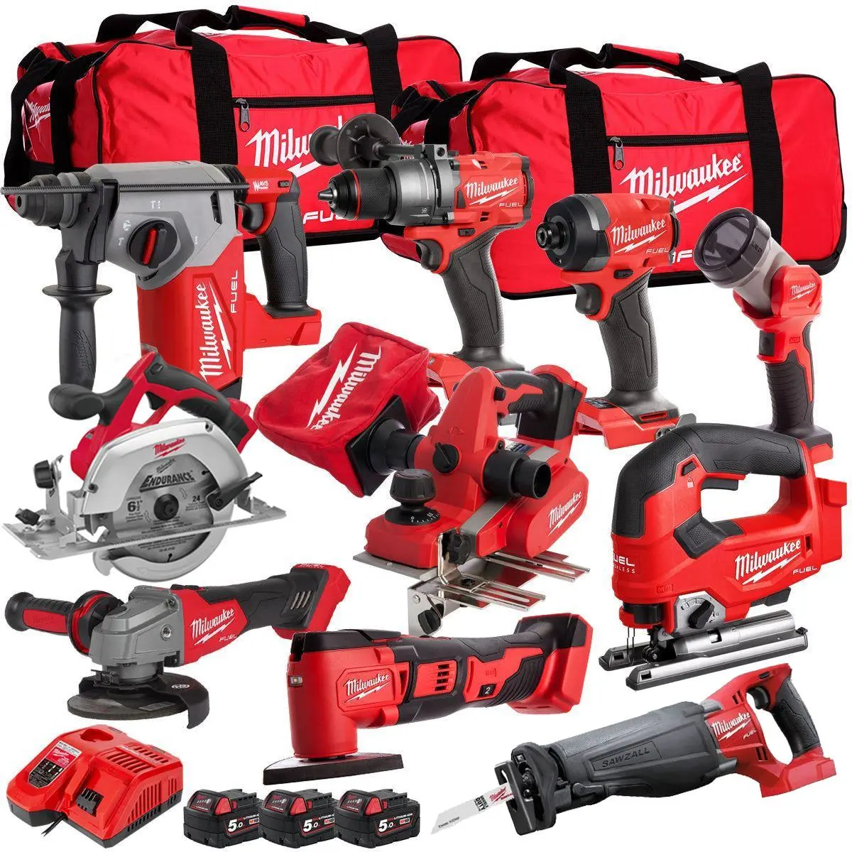 Milwaukee 18V 10 Piece Combo Kit With 3 X 5.0Ah Battery & Charger T4tkit-32230 1