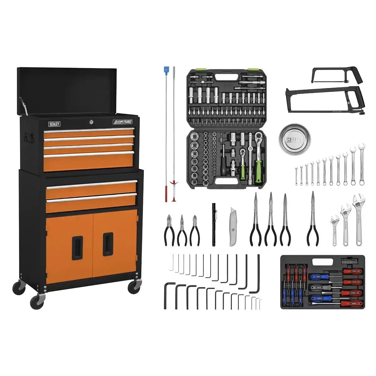 Sealey Ap22ocombo 6 Drawer Topchest & Rollcab Combination With Ball-Bearing Slides & 170Pc Tool Kit 1