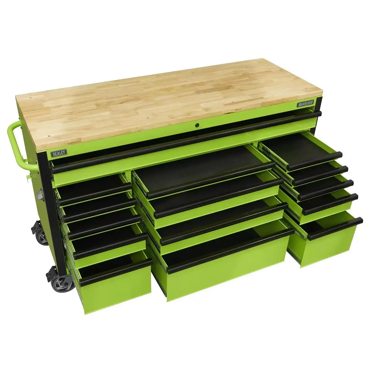 Sealey Ap6115be Mobile Trolley 15 Drawer With Wooden Worktop 1549Mm 1