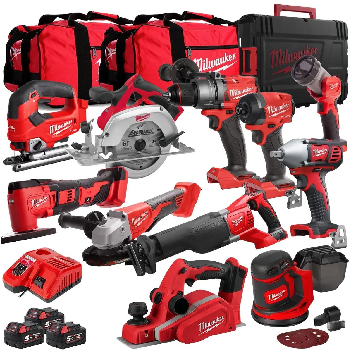 Milwaukee 18V 11 Piece Power Tool Kit With 3 X 5.0Ah Batteries T4tkitm-84 1