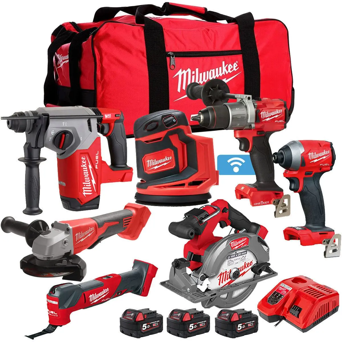 Milwaukee 18V 7 Piece Power Tool Kit With 3 X 5.0Ah Batteries T4tm-56 1
