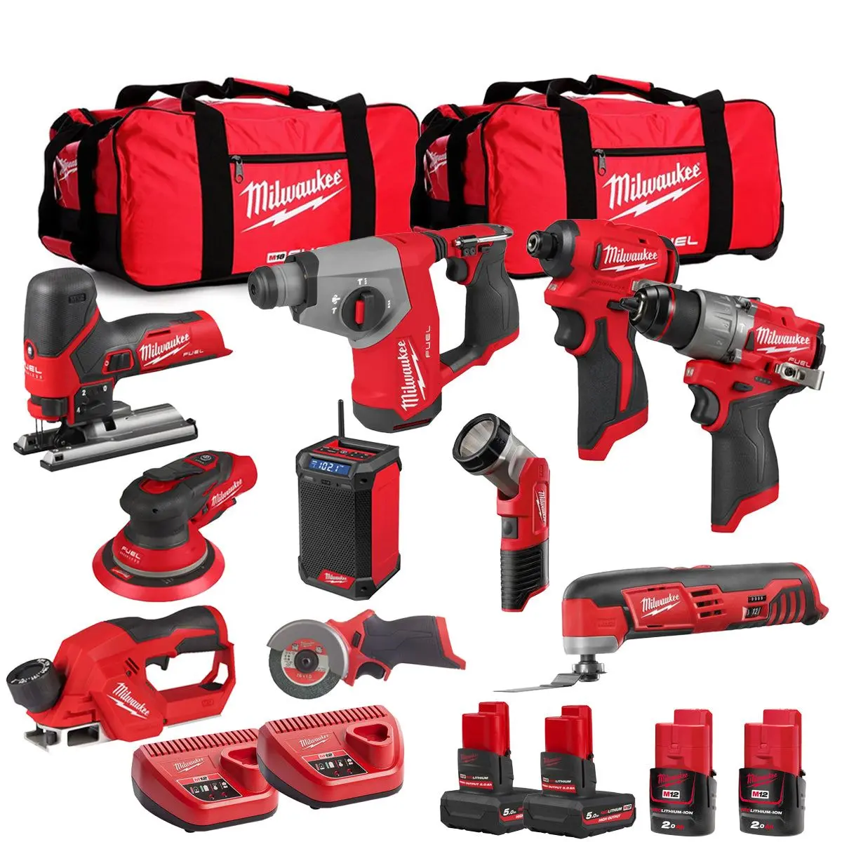 Milwaukee 12V 10 Piece Power Tool Kit With 4 X Batteries T4tkitm - 18492 1