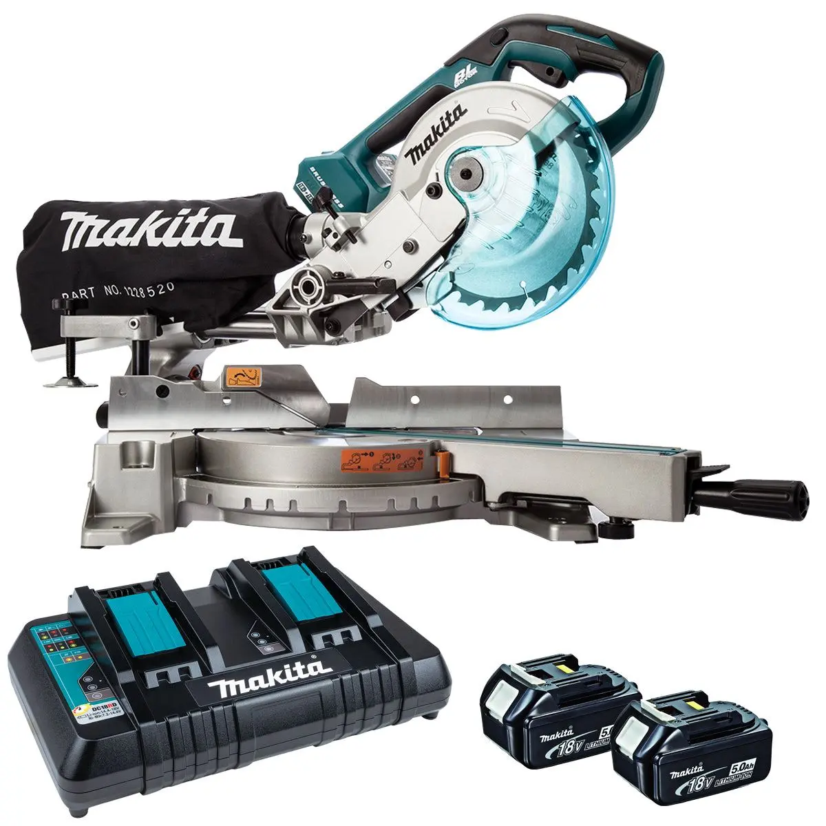 Makita Dls714nz 36V Lxt Brushless 190Mm Slide Mitre Saw With 2 X 5.0Ah Batteries & Twin Port Charger 1