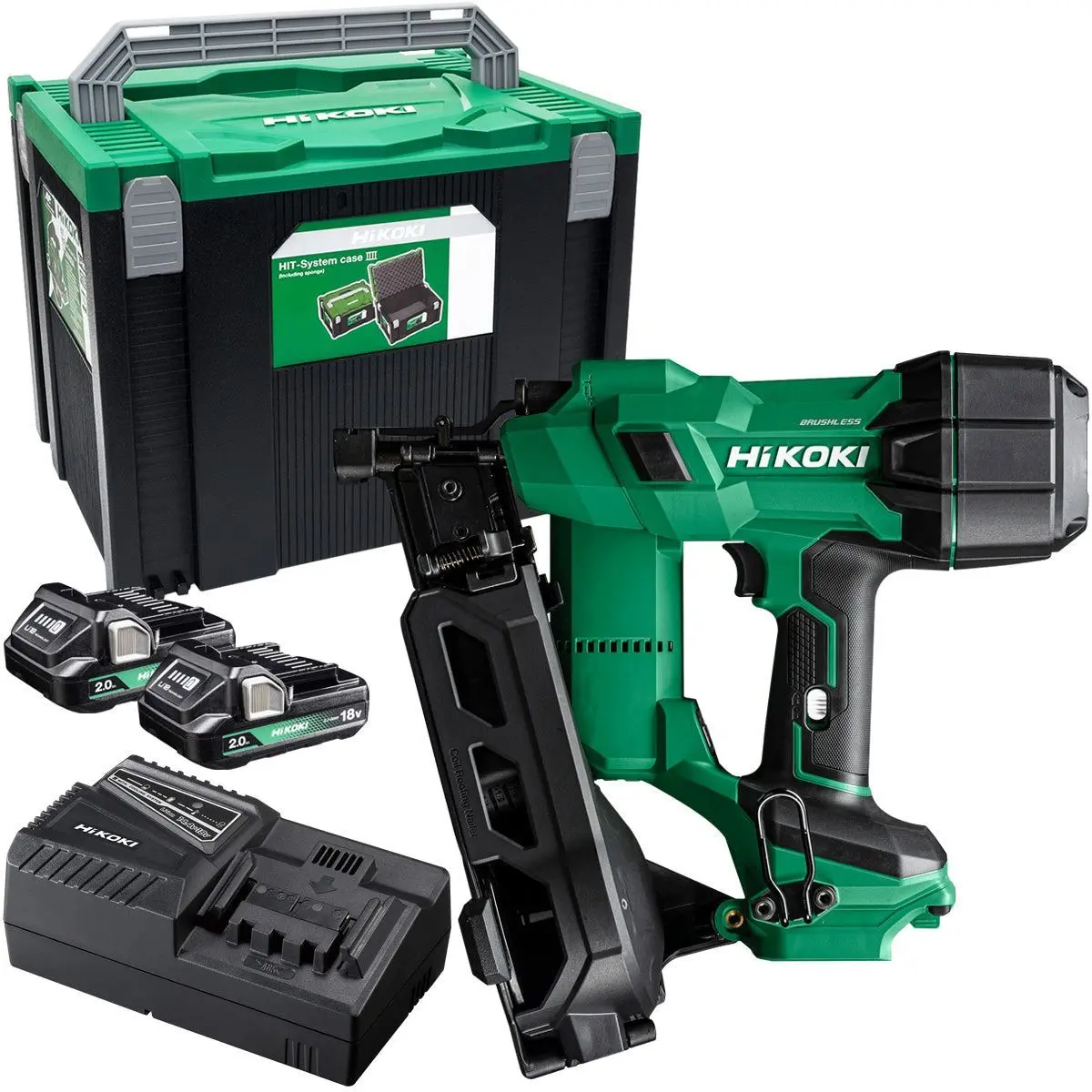 Hikoki Nv1845dajxz 18V Brushless 2Nd Generation Coil Nailer With 2 X 2.0Ah Battery Charger & Case 1