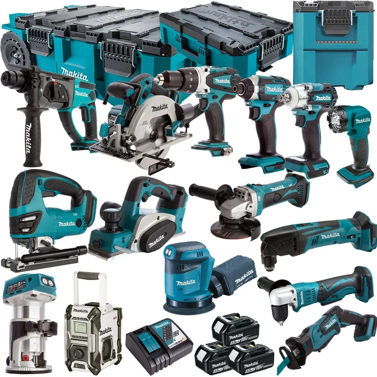 Makita 18V 15 Piece Combo Kit With 3 X 5.0Ah Batteries & Maktrak Trolley Toolbox 1