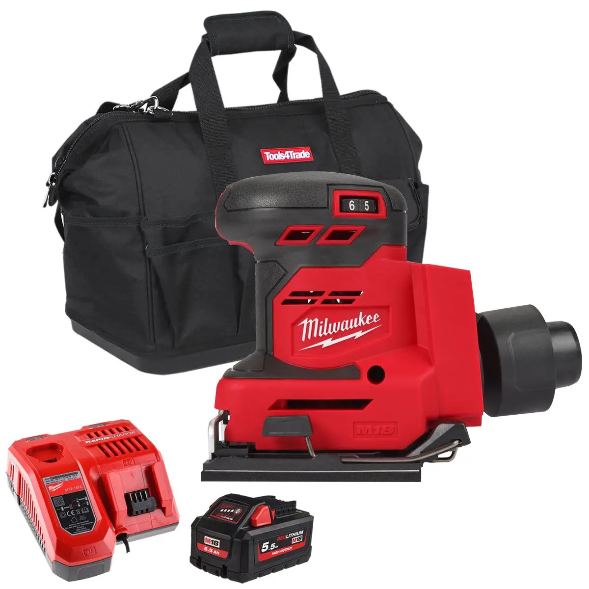 Milwaukee M18bqss-0 18V Sheet Sander With 1 X 5.5Ah Battery Charger & Bag 1
