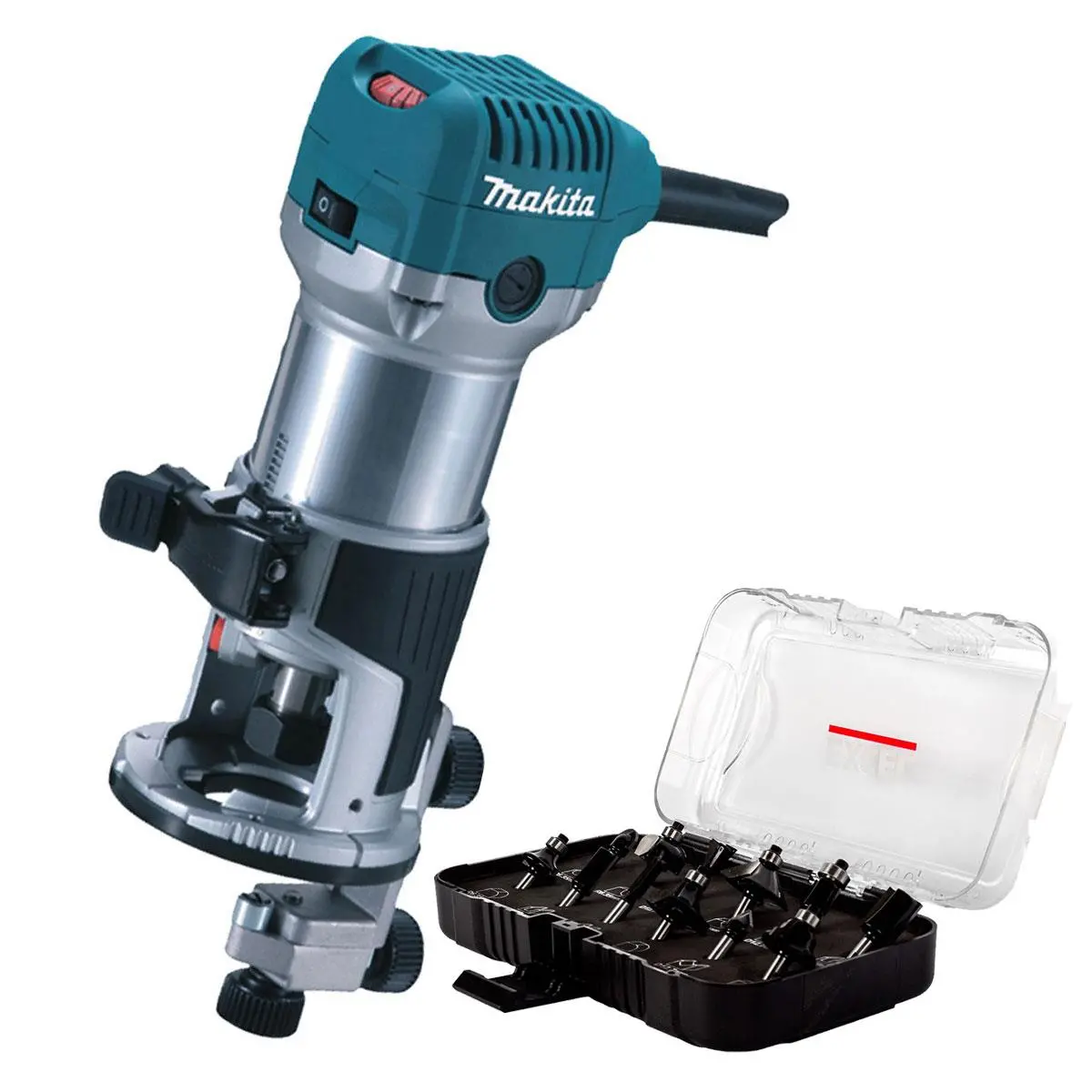 Makita Rt0702cx4/2 240V Router Trimmer With 1/4" 12 Piece Cutter Set 1