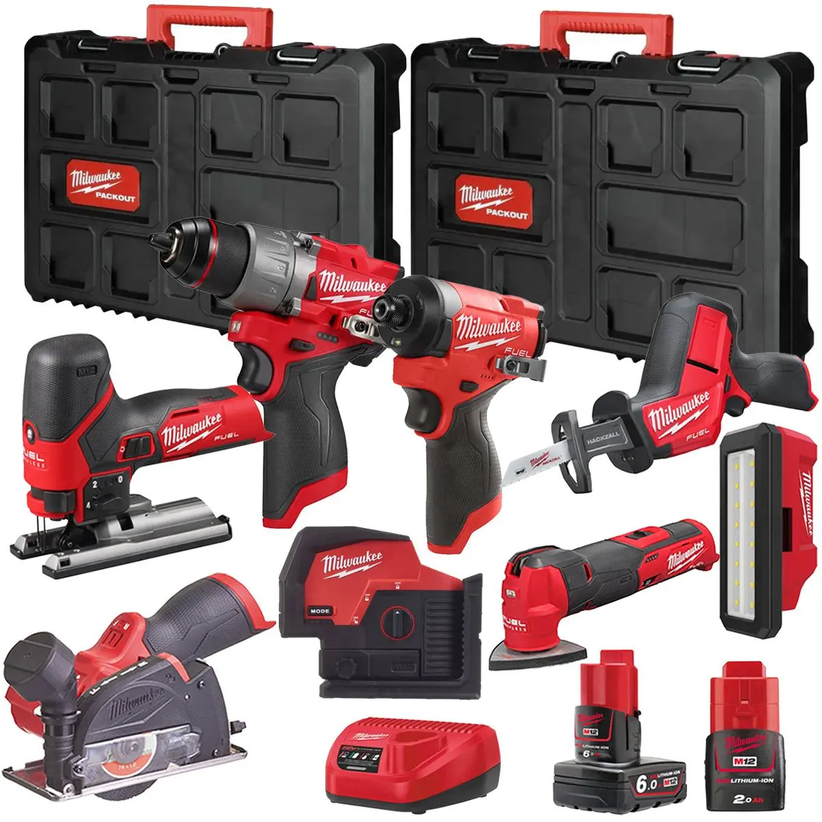 Milwaukee M12fpp7b2-640P 12V Fuel 8 Piece Powerpack Tool Kit With 1 X 6.0Ah & 2.0Ah Batteries, Charger & Case 1