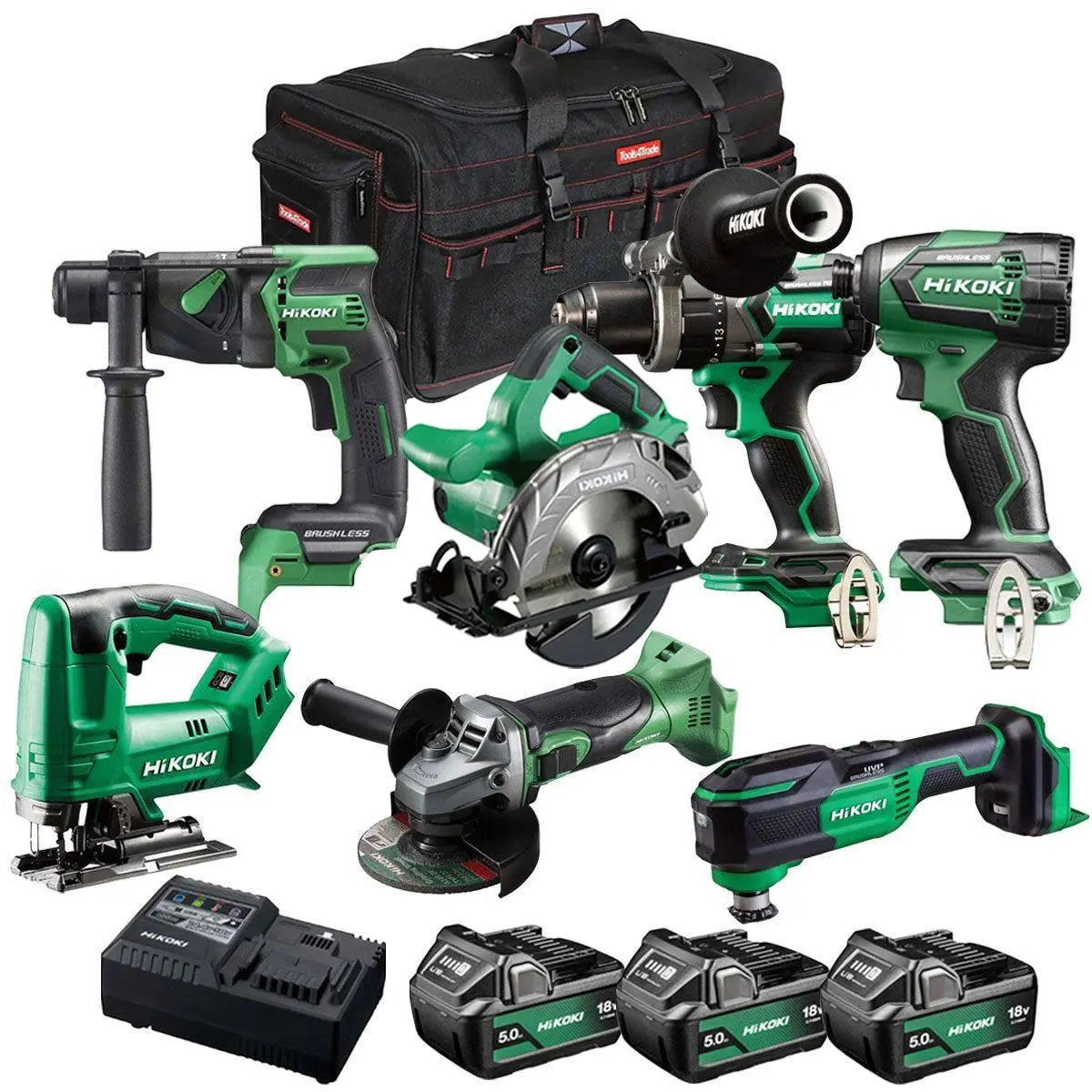Hikoki 18V 7 Piece Power Tool Combo Kit With 3 X 5.0Ah Battery & Charger T4tkit-27300 1