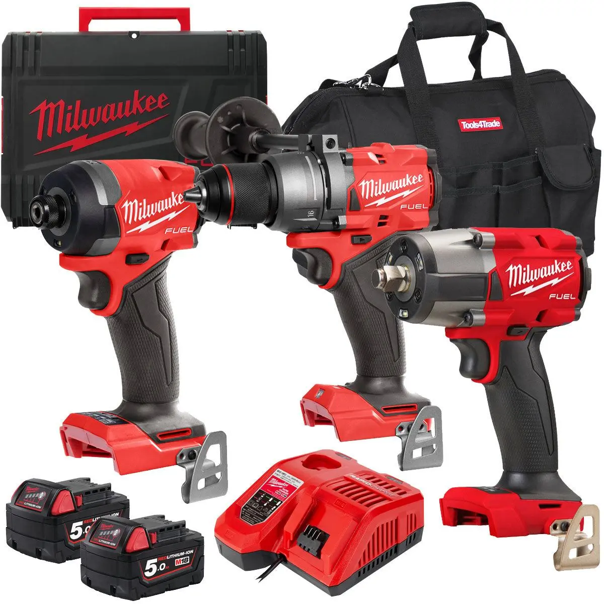 Milwaukee 18V Brushless 3 Piece Power Tool Kit With 2 X 5.0Ah Batteries T4tkitm-108 1