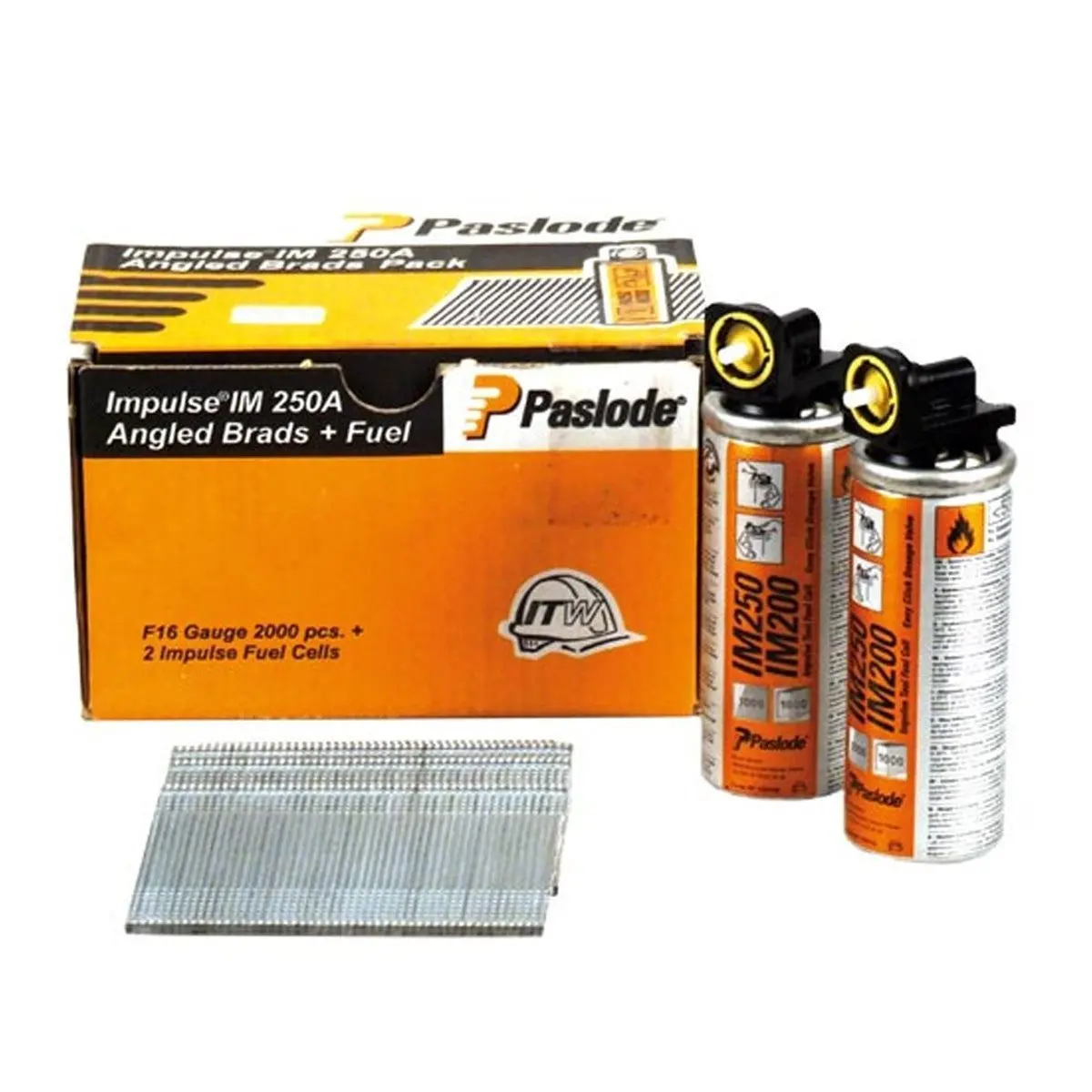 Paslode Im65a 45Mm 16 Gauge 2000 Angled Electro Galvanised Brad Nails With 2 Fuel Cells 300272 1