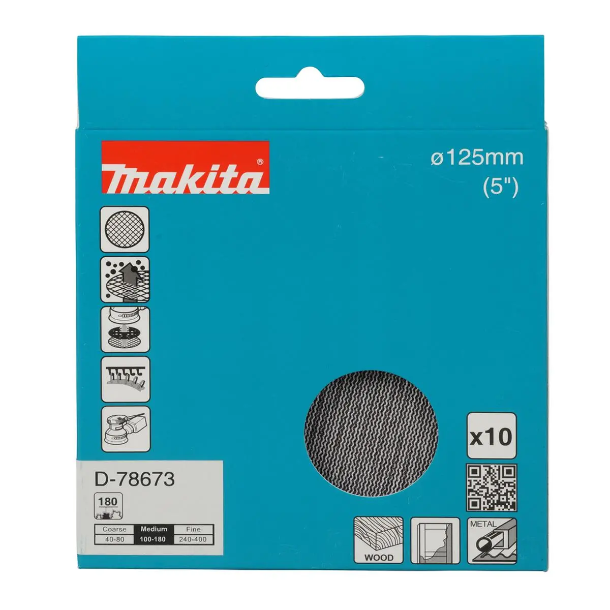 Makita D-78673 Net Sanding Disc 125Mm A180 - Pack Of 10 1