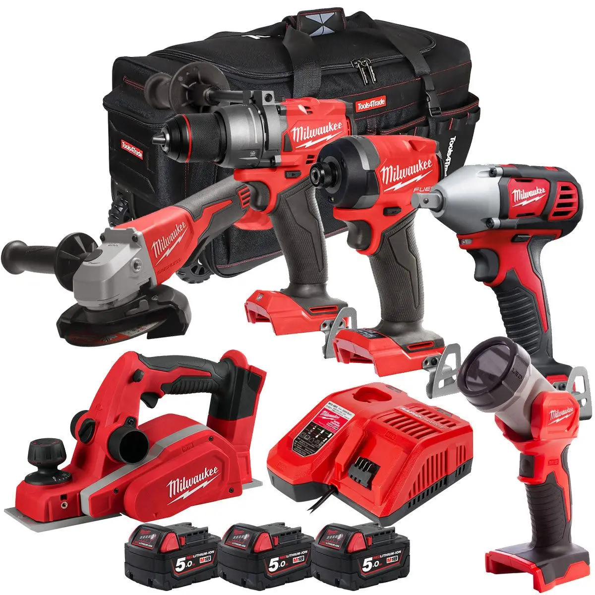 Milwaukee 18V 6 Piece Power Tool Kit With 3 X 5.0Ah Batteries T4tkitm-114 1