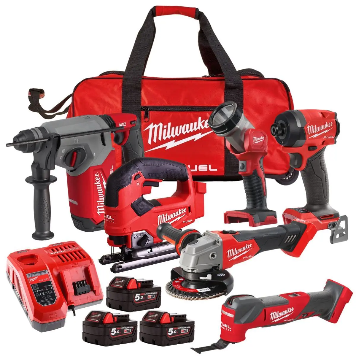 Milwaukee M18fpp6l3-503B 18V Brushless 6 Piece Tool Kit With 3 X 5.0Ah Batteries Charger & Wheeled Bag 4933498916 1