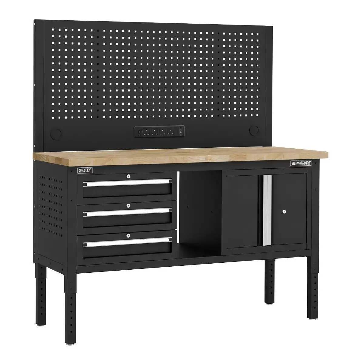 Sealey Apmwb60combo2w Superline Pro Modular Workbench With 3 Drawers & Cupboard Wooden Worktop 1525Mm 1